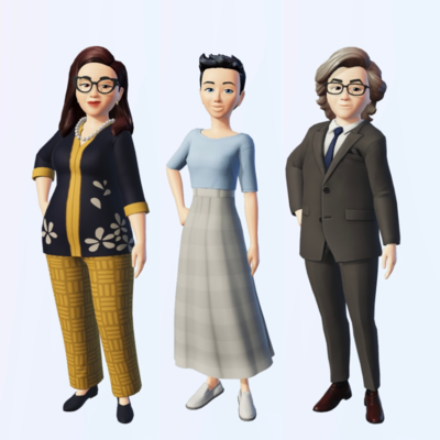 The avatar of three European Commissioners: 

- On the left-hand side, Executive Vice-President Dubravka Šuica.  

- At the centre, Executive Vice-President Margrethe Vestager.  

- On the right-hand side, Commissioner Thierry Breton.